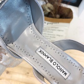 Manolo Blahnik Diamond Buckle Silk High Heel Sandals For Women Gray