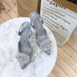 Manolo Blahnik Diamond Buckle Silk High Heel Sandals For Women Gray