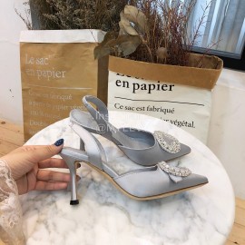 Manolo Blahnik Diamond Buckle Silk High Heel Sandals For Women Gray