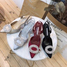 Manolo Blahnik Diamond Buckle Silk High Heel Sandals For Women Gray