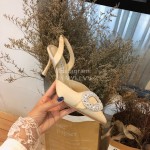 Manolo Blahnik Diamond Buckle Silk High Heel Sandals For Women Khaki