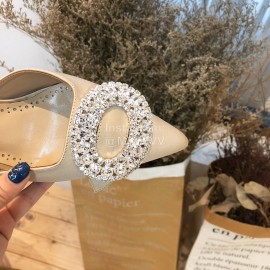 Manolo Blahnik Diamond Buckle Silk High Heel Sandals For Women Khaki