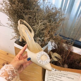 Manolo Blahnik Diamond Buckle Silk High Heel Sandals For Women Khaki