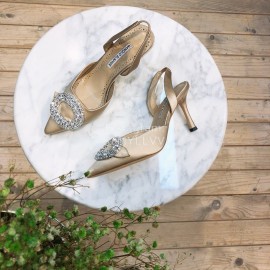Manolo Blahnik Diamond Buckle Silk High Heel Sandals For Women Khaki