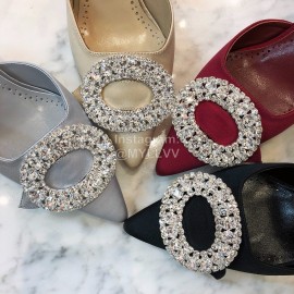 Manolo Blahnik Diamond Buckle Silk High Heel Sandals For Women Khaki