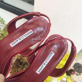 Manolo Blahnik Diamond Buckle Silk High Heel Sandals For Women Wine Red