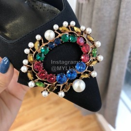 Manolo Blahnik Pearl Buckle Silk High Heel Sandals For Women Black