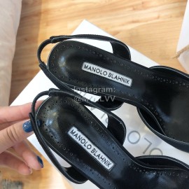 Manolo Blahnik Pearl Buckle Silk High Heel Sandals For Women Black