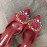 Manolo Blahnik Pearl Buckle Silk High Heel Sandals For Women Red
