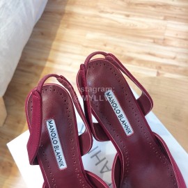 Manolo Blahnik Pearl Buckle Silk High Heel Sandals For Women Red