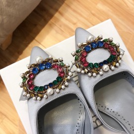 Manolo Blahnik Pearl Buckle Silk High Heel Sandals For Women Gray