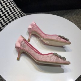 Manolo Blahnik Elegant Diamond Buckle Lace Shoes For Women 