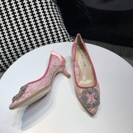 Manolo Blahnik Elegant Diamond Buckle Lace Shoes For Women 