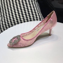 Manolo Blahnik Elegant Diamond Buckle Lace Shoes For Women 