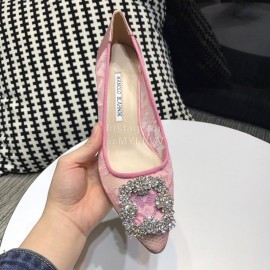 Manolo Blahnik Elegant Diamond Buckle Lace Shoes For Women 