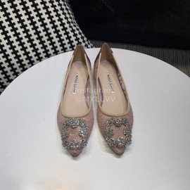 Manolo Blahnik Elegant Diamond Buckle Lace Shoes For Women Pink