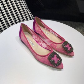 Manolo Blahnik Elegant Diamond Buckle Lace Shoes For Women Rose Red