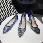 Manolo Blahnik Elegant Diamond Buckle Lace Shoes For Women Blue