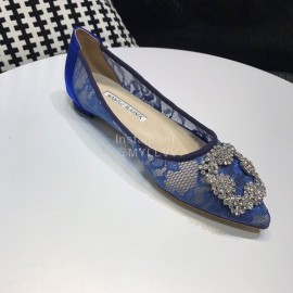 Manolo Blahnik Elegant Diamond Buckle Lace Shoes For Women Blue
