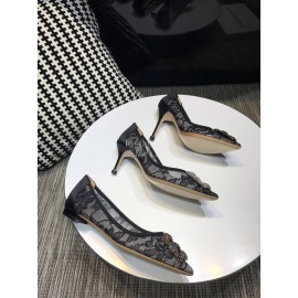 Manolo Blahnik Fashion Diamond Buckle Lace Shoes For Women Black