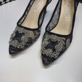 Manolo Blahnik Fashion Diamond Buckle Lace Shoes For Women Black