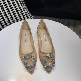 Manolo Blahnik Fashion Diamond Buckle Lace Shoes For Women Khaki