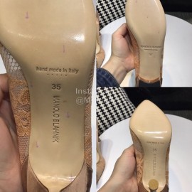 Manolo Blahnik Fashion Diamond Buckle Lace Shoes For Women Khaki