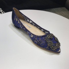 Manolo Blahnik Fashion Diamond Buckle Lace Shoes For Women Blue
