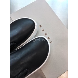 Marni Autumn Winter Fashion Cowhide Wool Shoes For Women Black