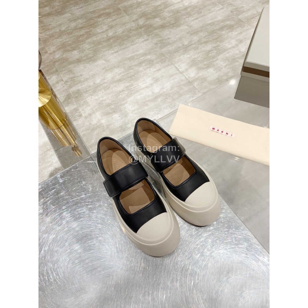 Marni Fashion Leather Canvas Casual Shoes For Women Black