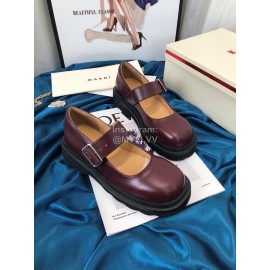 Marni Autumn Cowhide Mary Jane Shoes For Women Wine Red