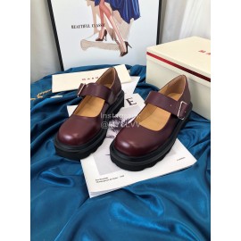 Marni Autumn Cowhide Mary Jane Shoes For Women Wine Red
