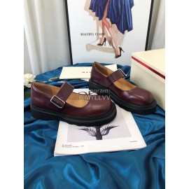 Marni Autumn Cowhide Mary Jane Shoes For Women Wine Red