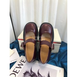 Marni Autumn Cowhide Mary Jane Shoes For Women Wine Red