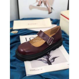 Marni Autumn Cowhide Mary Jane Shoes For Women Wine Red