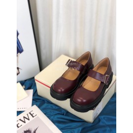 Marni Autumn Cowhide Mary Jane Shoes For Women Wine Red