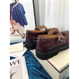 Marni Autumn Cowhide Mary Jane Shoes For Women Wine Red