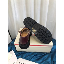 Marni Autumn Cowhide Mary Jane Shoes For Women Wine Red