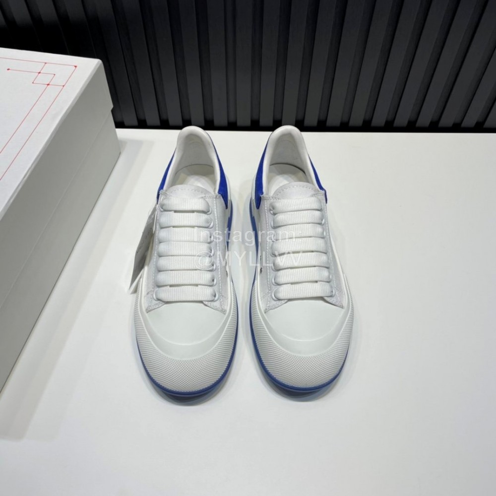 Alexander Mcqueen Calf Leather Canvas Casual Shoes For Men And Women Blue
