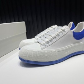 Alexander Mcqueen Calf Leather Canvas Casual Shoes For Men And Women Blue
