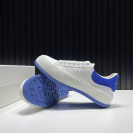 Alexander Mcqueen Calf Leather Canvas Casual Shoes For Men And Women Blue