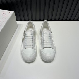 Alexander Mcqueen Calf Leather Canvas Casual Shoes For Men And Women White