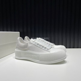 Alexander Mcqueen Calf Leather Canvas Casual Shoes For Men And Women White