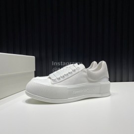 Alexander Mcqueen Calf Leather Canvas Casual Shoes For Men And Women White