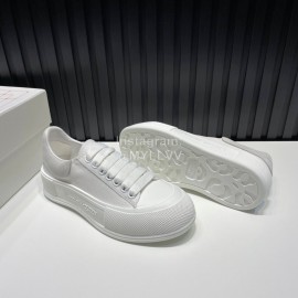 Alexander Mcqueen Calf Leather Canvas Casual Shoes For Men And Women White
