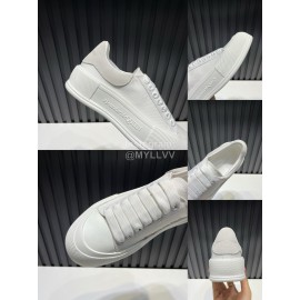 Alexander Mcqueen Calf Leather Canvas Casual Shoes For Men And Women White