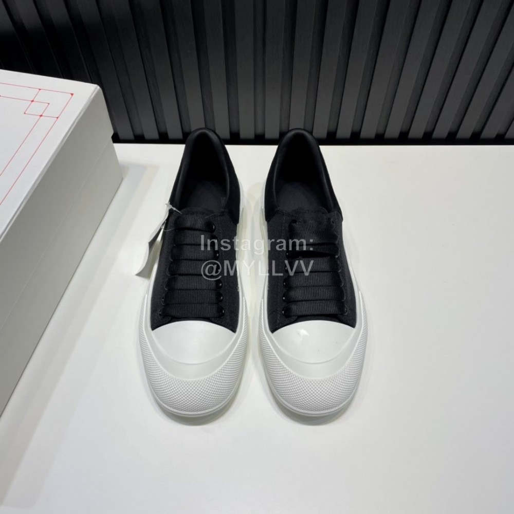 Alexander Mcqueen Canvas Calf Leather Casual Shoes For Men And Women Black