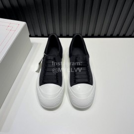 Alexander Mcqueen Canvas Calf Leather Casual Shoes For Men And Women Black