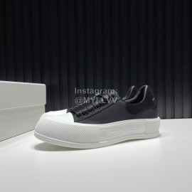 Alexander Mcqueen Canvas Calf Leather Casual Shoes For Men And Women Black