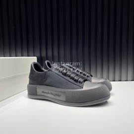 Alexander Mcqueen Black Canvas Calf Leather Casual Shoes For Men And Women